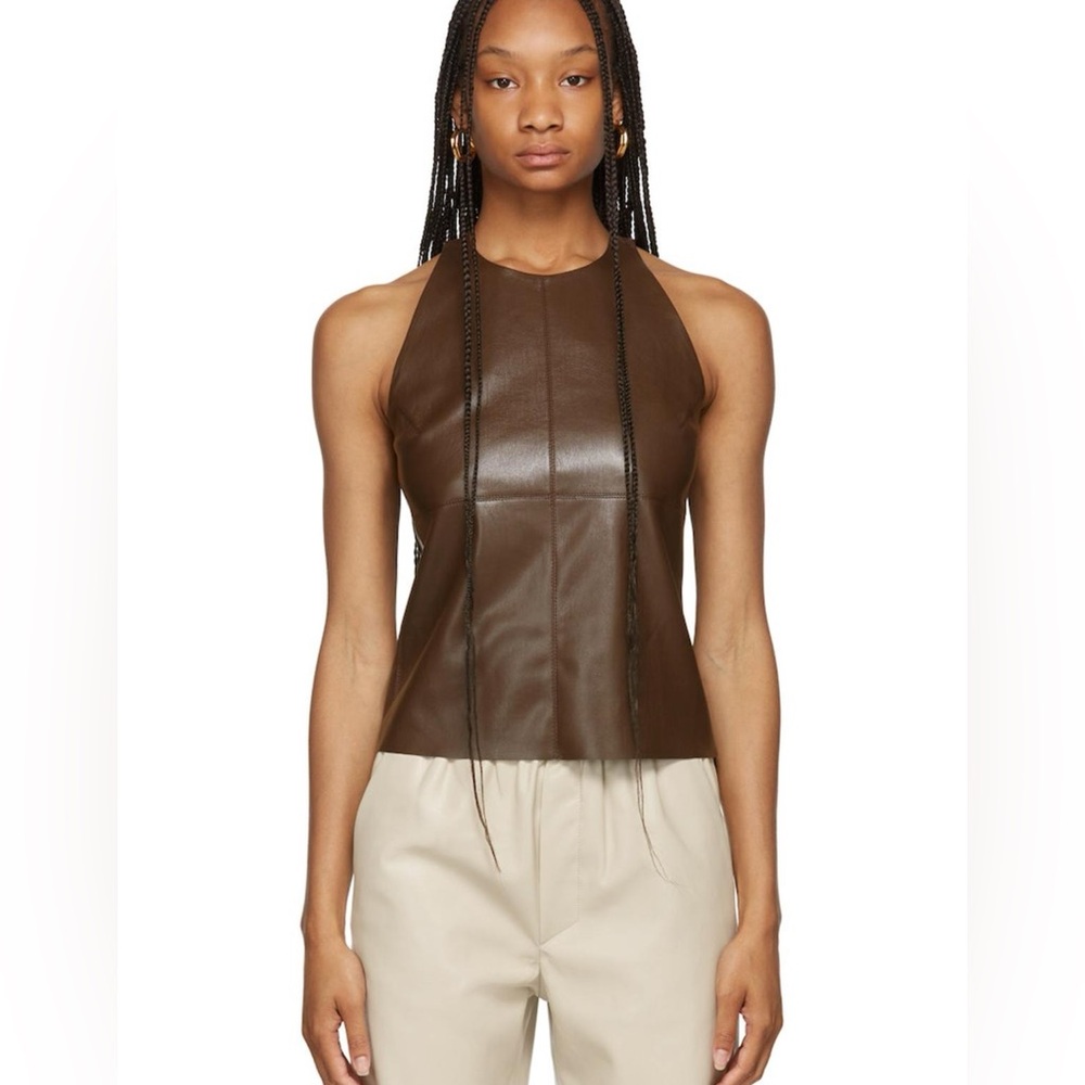 NANUSHKA - Teza Okobor Sleeveless Alt-Leather Top in Dark Brown